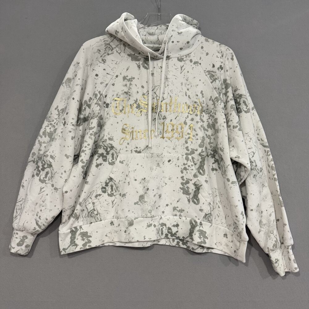 AllSaints Hoodie Medium White Speckled Graphic Oversized Portland Talon Hoody